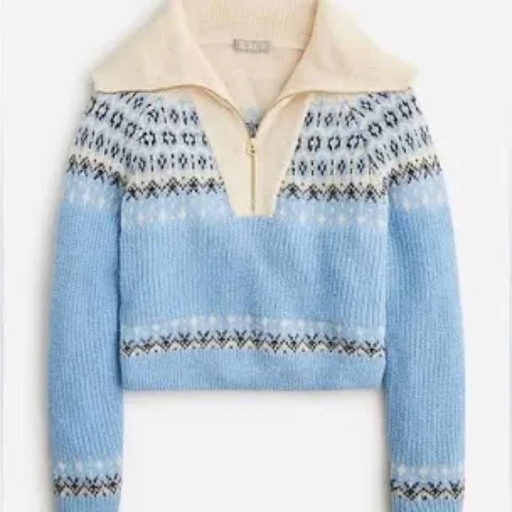 J Crew Fair Isle half zip sweater in Brushed Yarn Wool Alpaca Nordic  NWT Size M